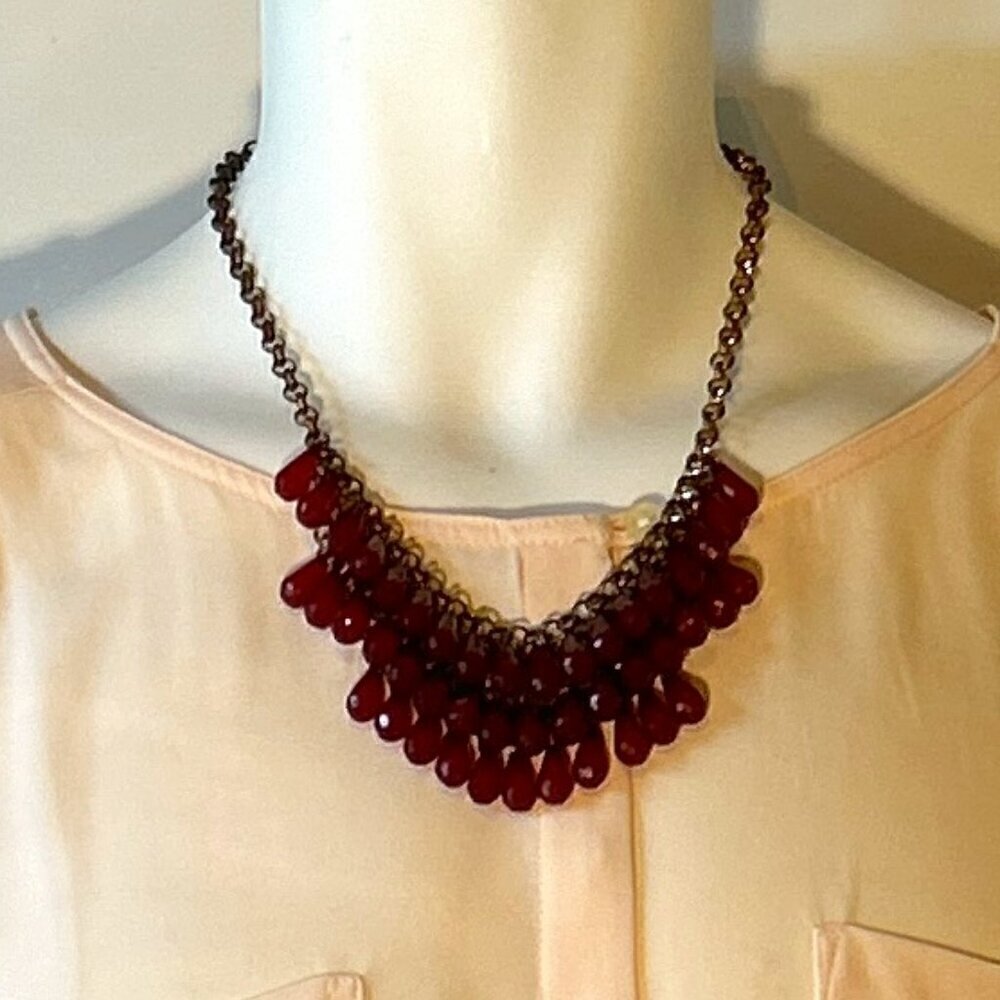 Ruby colored Chandelier style bib statement necklace 20"-22" vintage boho party
